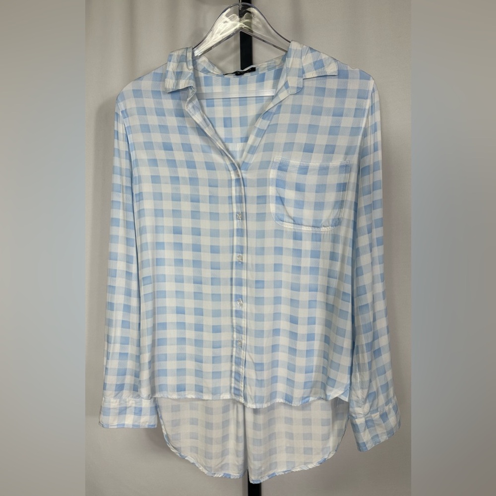 Velvet Heart Baby Blue Checked Button-up Blouse Women’s Size S